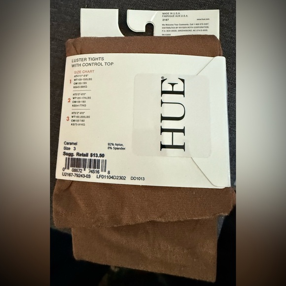 NWT- HUE Women's Control Top Luster Tights - CARMEL - Size 3 (See Chart) - Picture 3 of 4